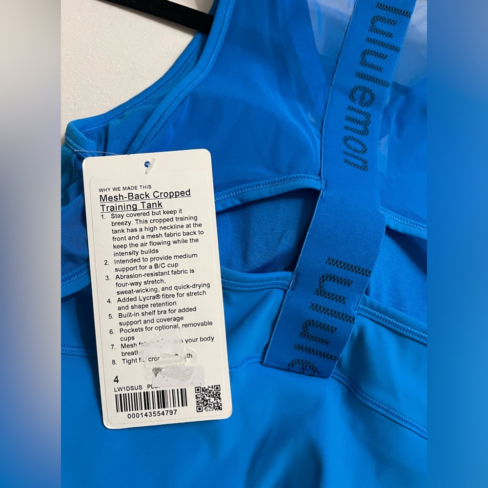 NEW Lululemon Mesh Back Training Cropped Tank Top Poolside Blue Size 4 - Picture 8 of 10